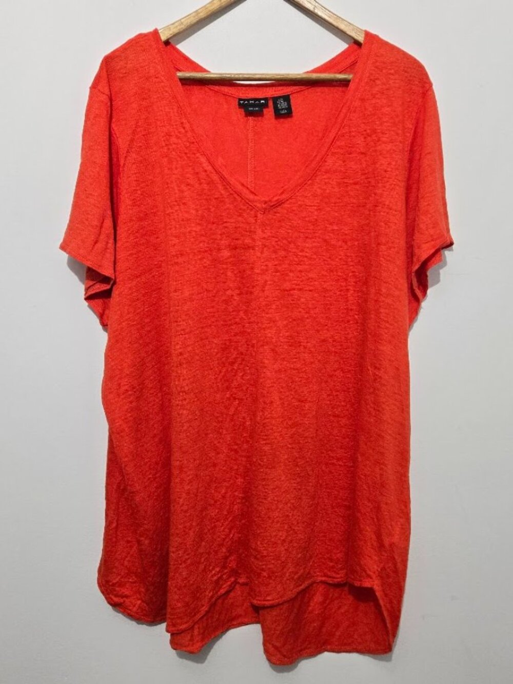 Tahari Womens 100% Linen V-Neck Short Sleeve Top Shirt Sz 3X Breathable Relaxed